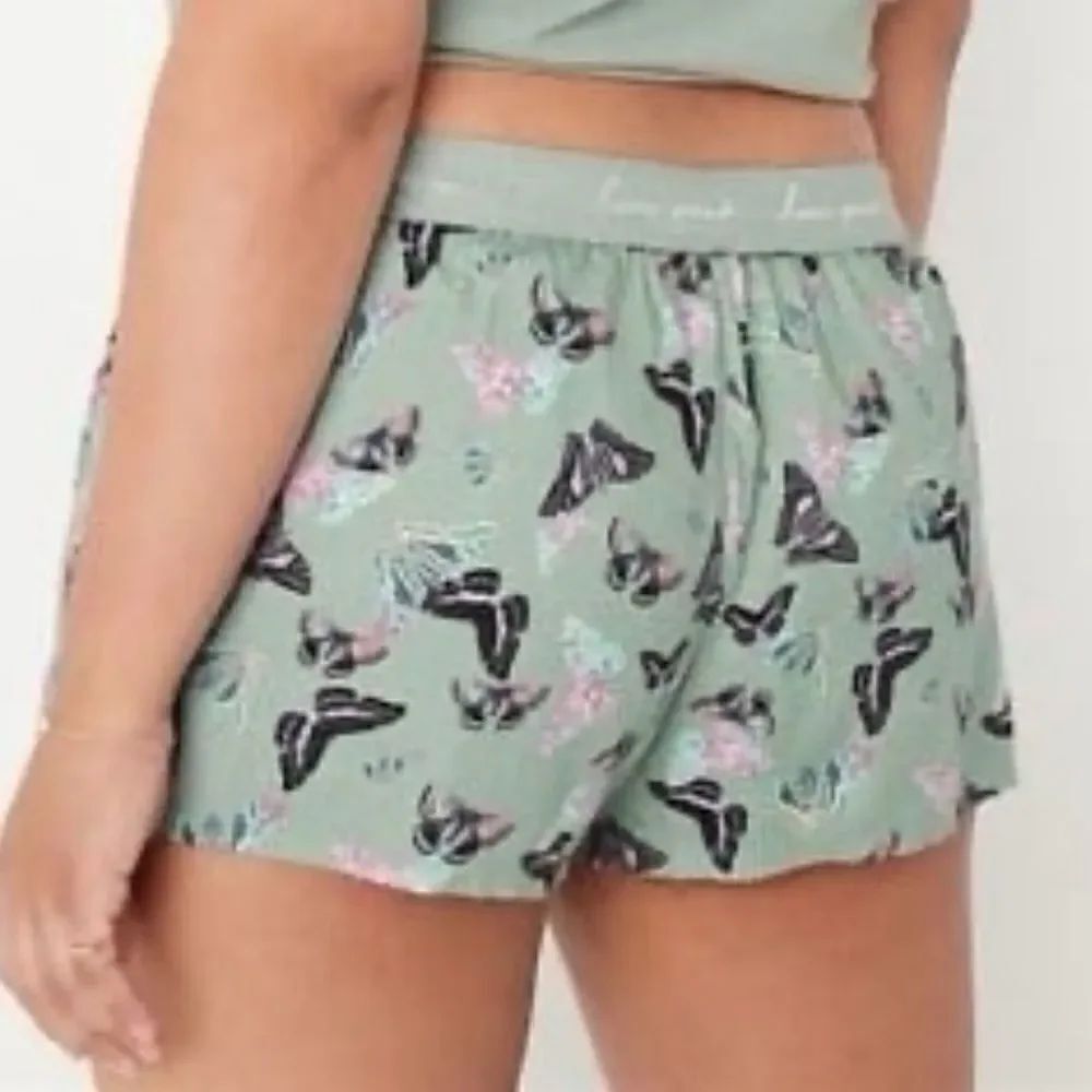 Victoria’s Secret Pink Sleepwear Flannel pajama shorts green butterflies XXL